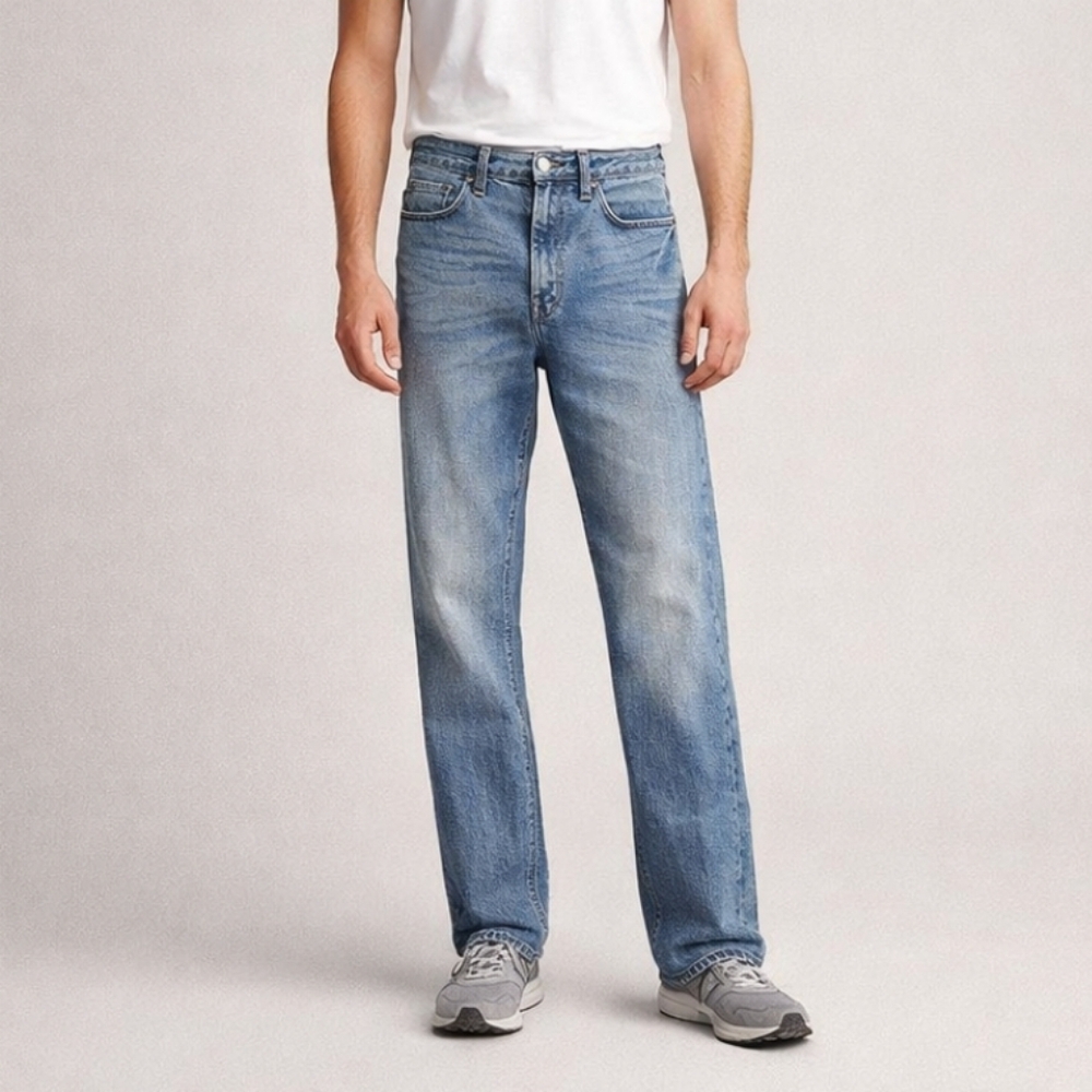 American Eagle Men 30x36 Relaxed Straight Jeans Light Wash Blue Denim 90s Grunge